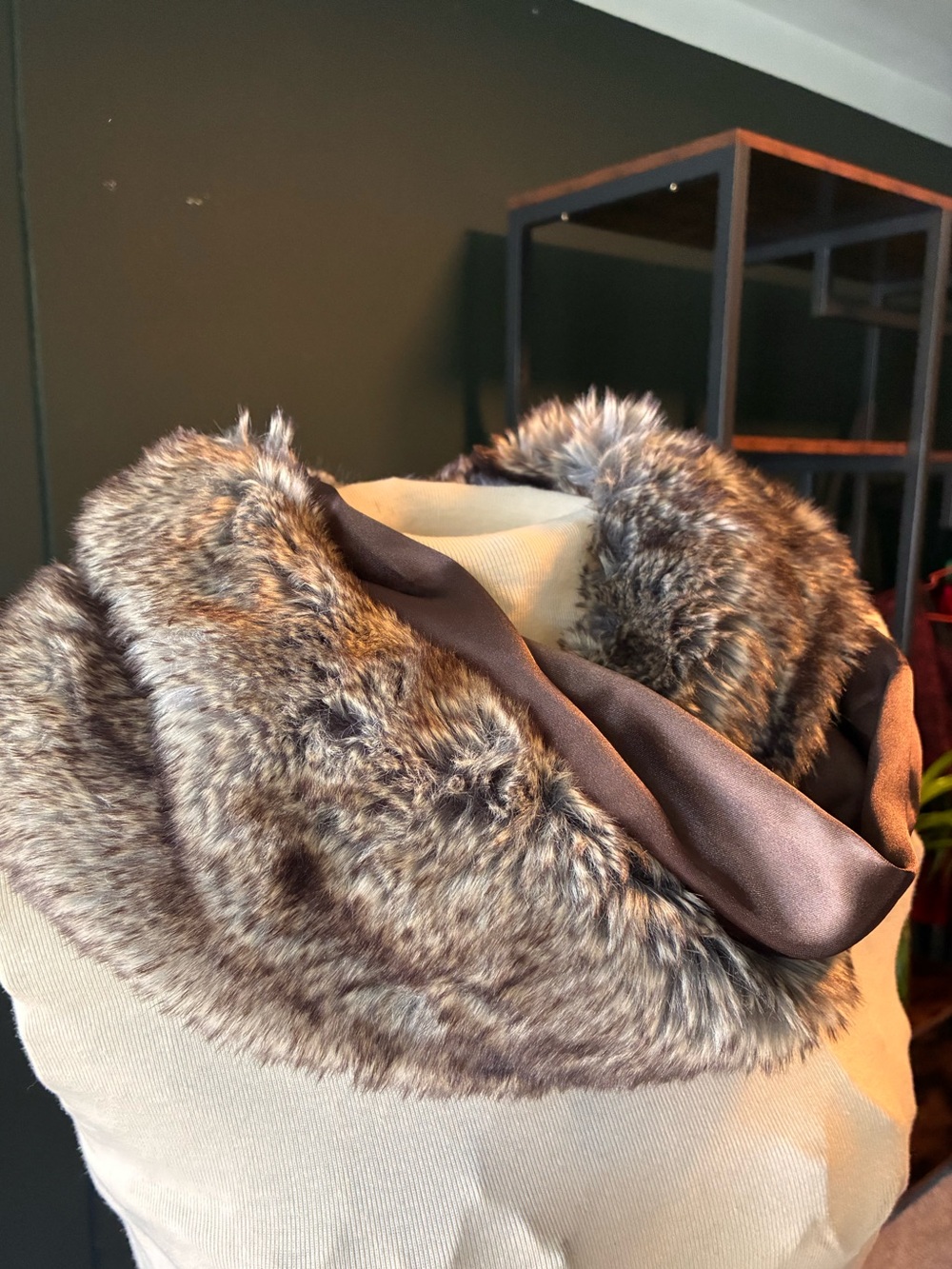 Maurices Brown Faux Fur Infinity Scarf with Satin Trim